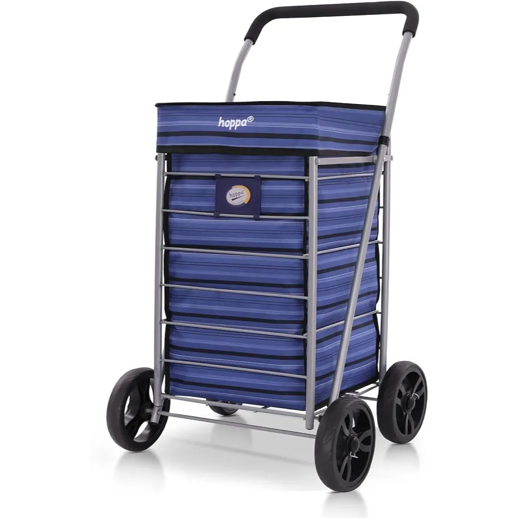 Hoppa Lightweight 4-Wheel Premium 2023 Model Folding Shopping Trolley Extra Large 64L Capacity Shopping Trolley Bag, 95cm, 4.8kg, Push/Pull (Black)