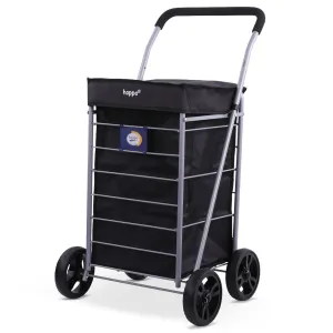 Hoppa Lightweight 4-Wheel Premium 2023 Model Folding Shopping Trolley Extra Large 64L Capacity Shopping Trolley Bag, 95cm, 4.8kg, Push/Pull (Black)