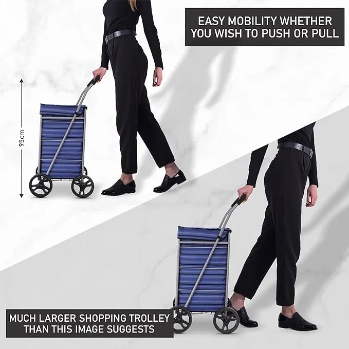 Hoppa Lightweight 4-Wheel Premium 2023 Model Folding Shopping Trolley Extra Large 64L Capacity Shopping Trolley Bag, 95cm, 4.8kg, Push/Pull (Black)
