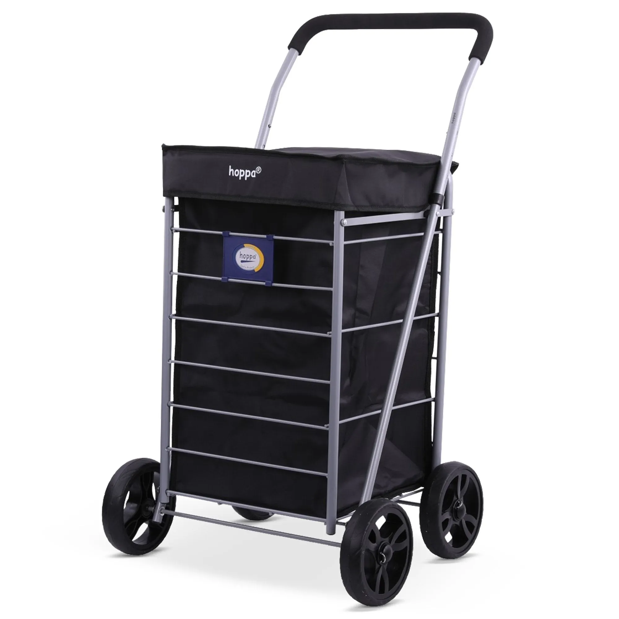 Hoppa Lightweight 4-Wheel Premium 2023 Model Folding Shopping Trolley Extra Large 64L Capacity Shopping Trolley Bag, 95cm, 4.8kg, Push/Pull (Black)