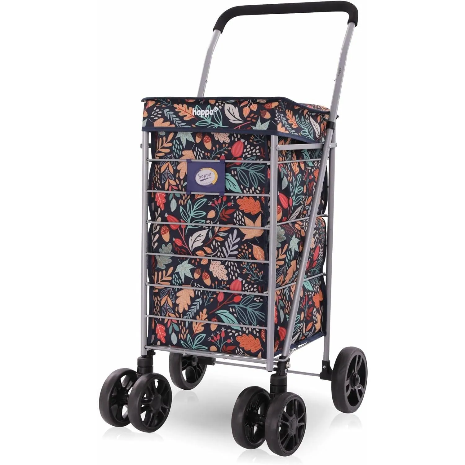 Hoppa Lightweight 6-Wheel Premium 2024 Model Folding Shopping Trolley Extra Large 75.6L Capacity Shopping Trolley Bag, 95cm, 5.25kg, Push/Pull (Black)