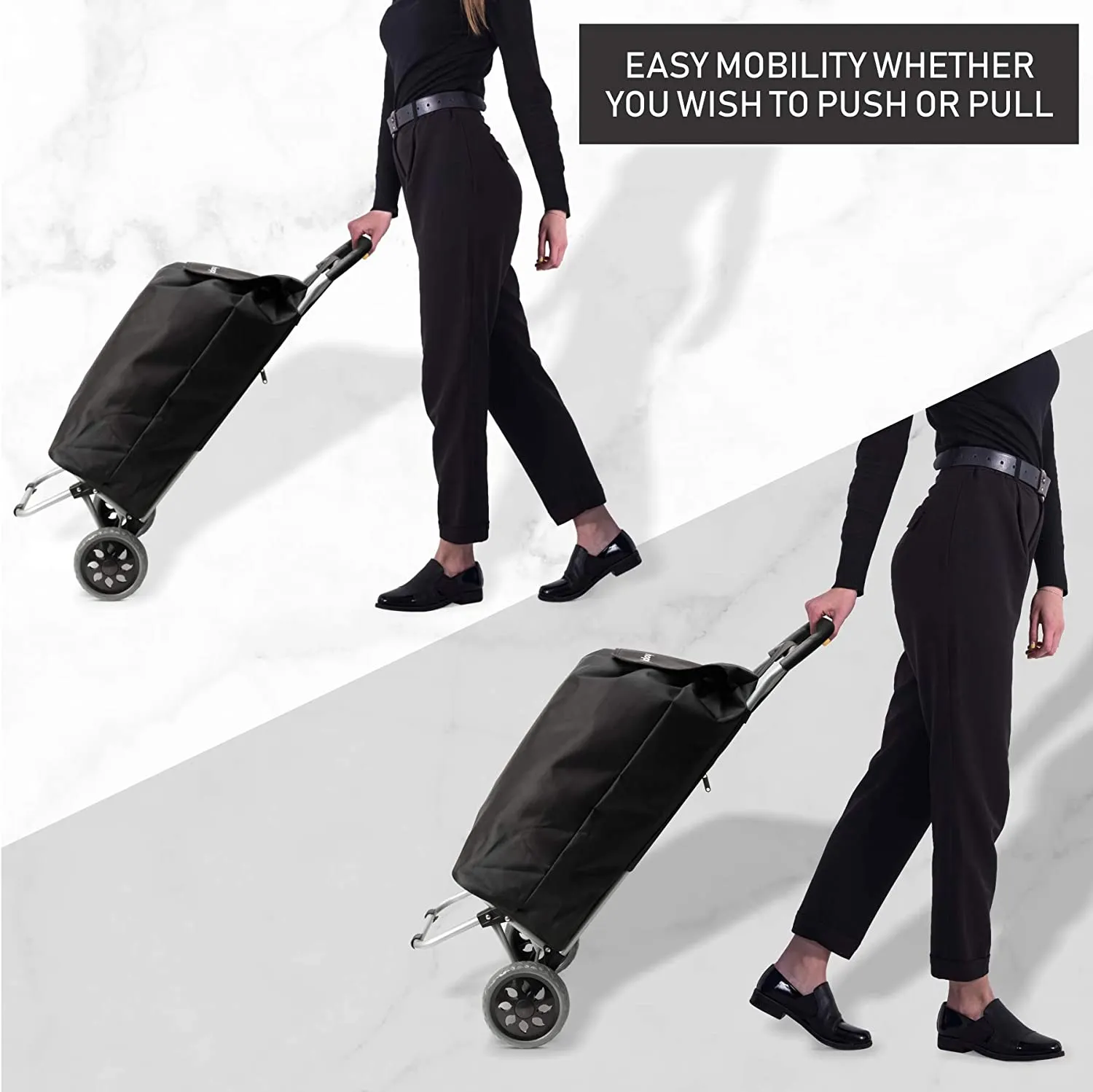 Hoppa Lightweight Shopping Trolley 2023 Model Folding 2 Wheel Large Capacity Shopper, 47 Litre