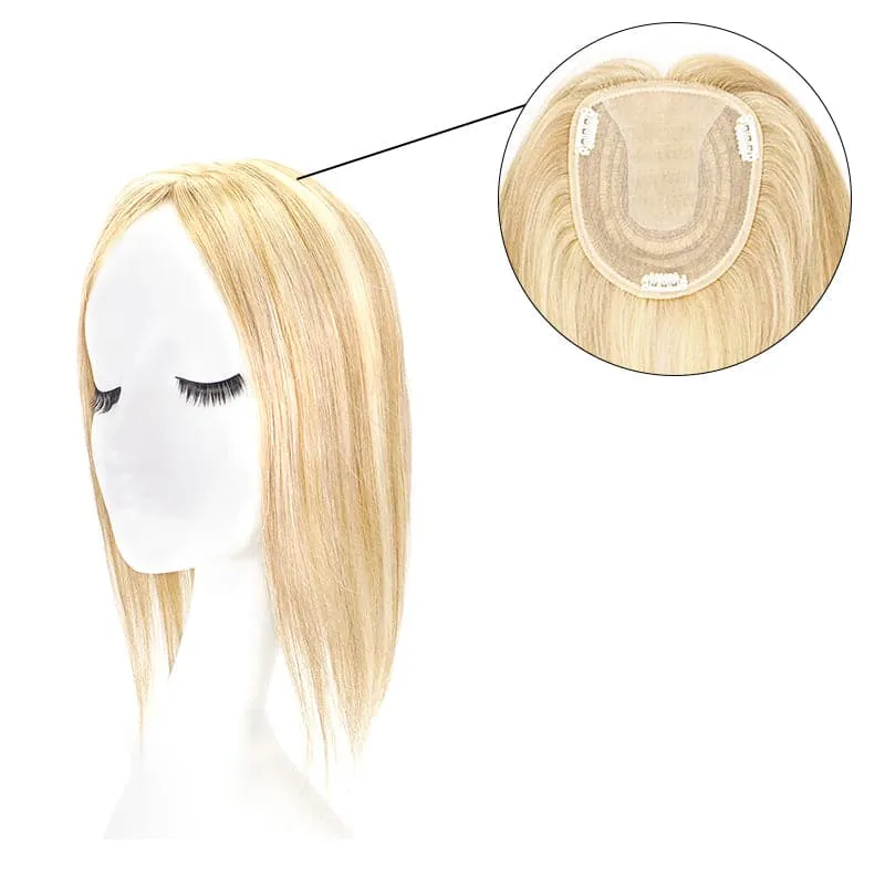 Human Hair Topper For Thinning Hair Bronde Highlights 13*15cm Silk Base