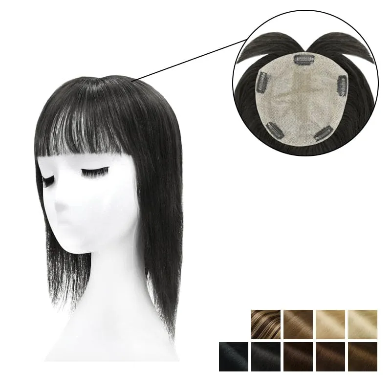 Human Hair Topper With Bangs 15*16cm Base All Shades