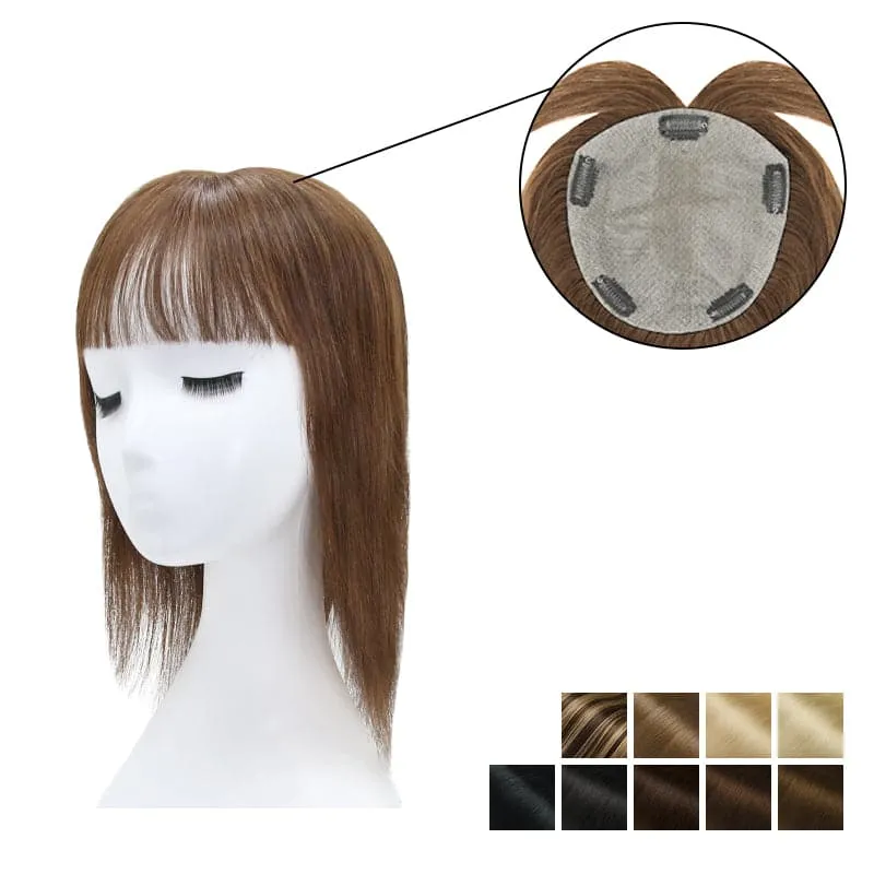 Human Hair Topper With Bangs 15*16cm Base All Shades
