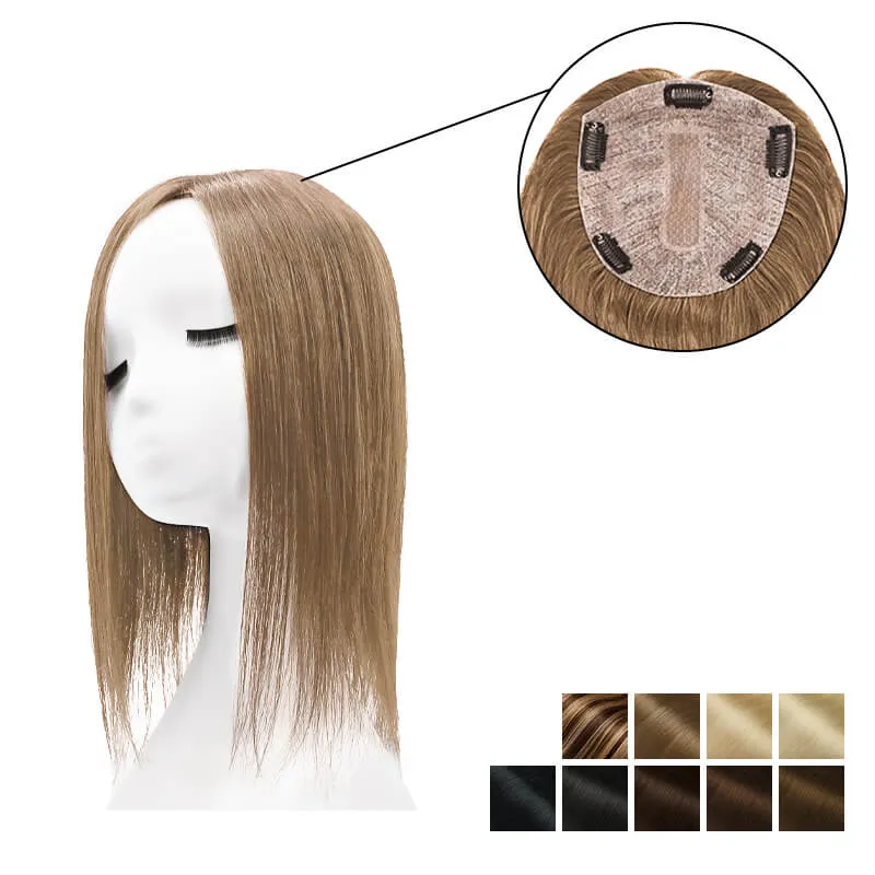 Human Hair Topper With Bangs 15*16cm Base All Shades