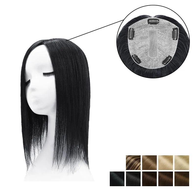 Human Hair Topper With Bangs 15*16cm Base All Shades