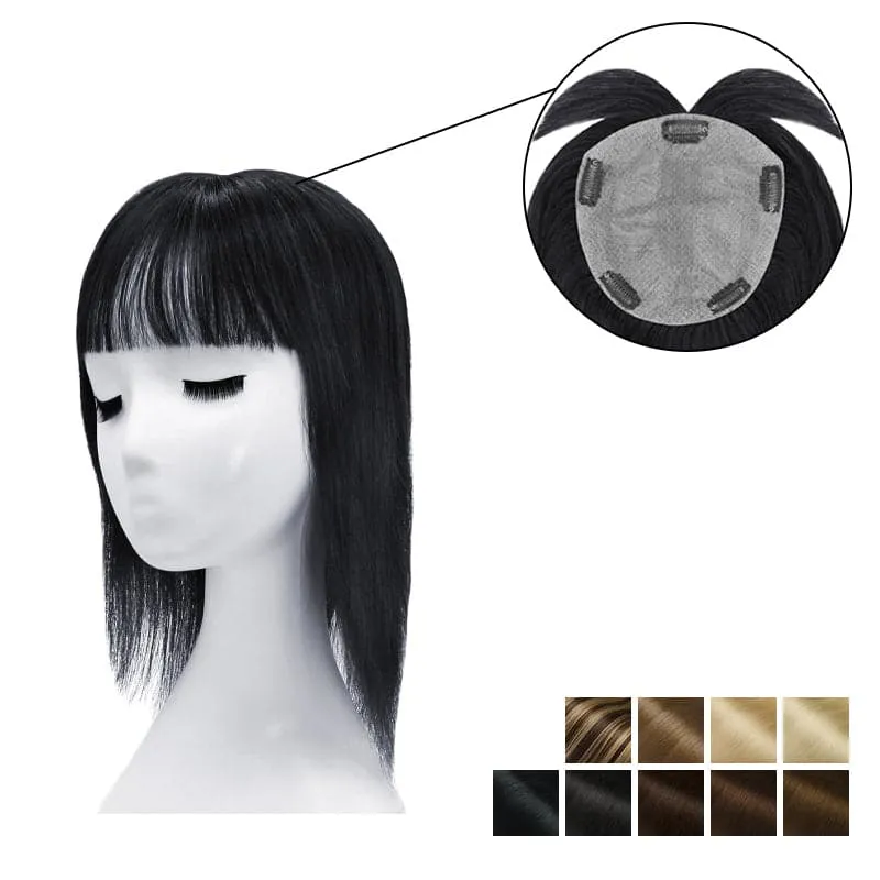 Human Hair Topper With Bangs 15*16cm Base All Shades