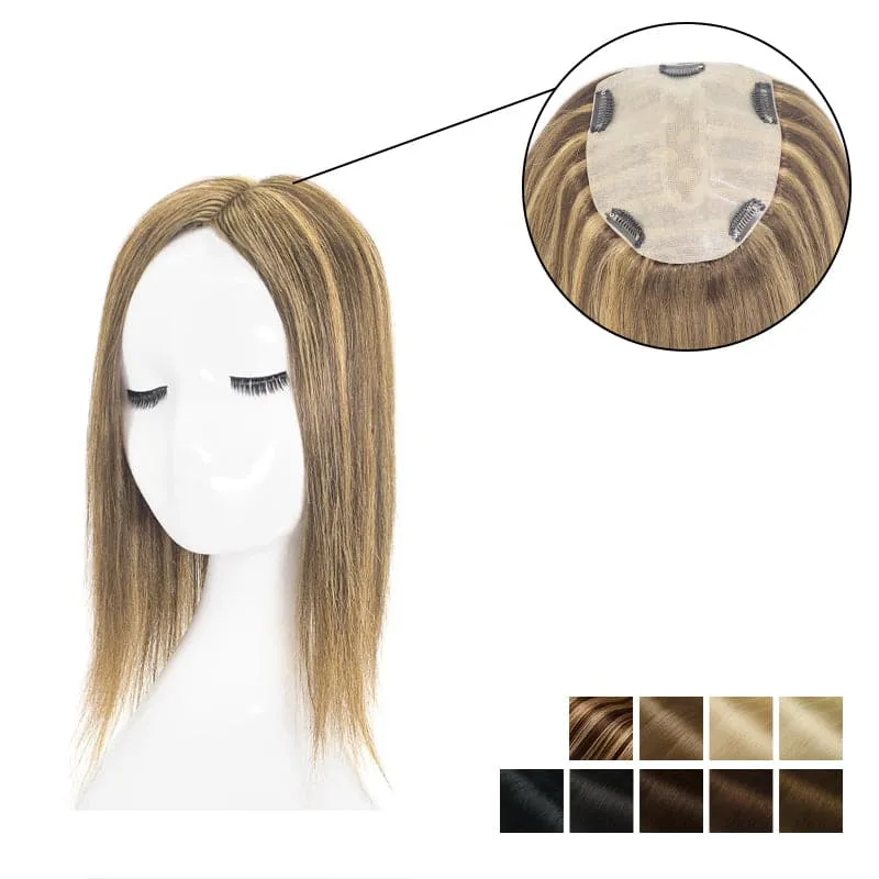 Human Hair Topper With Bangs 15*16cm Base All Shades