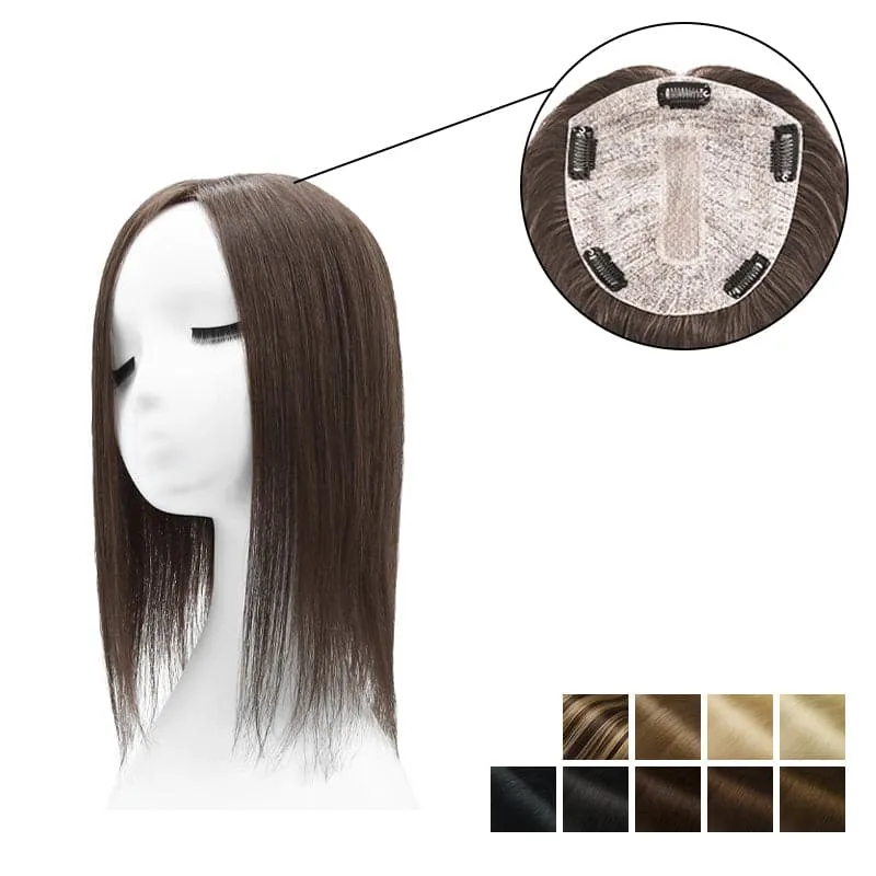 Human Hair Topper With Bangs 15*16cm Base All Shades