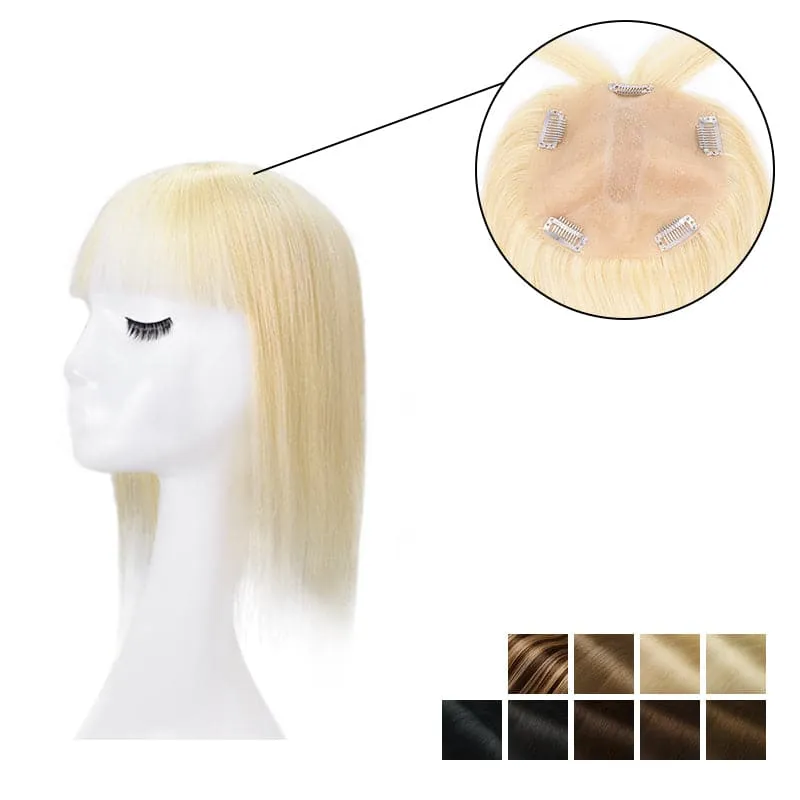 Human Hair Topper With Bangs 15*16cm Base All Shades