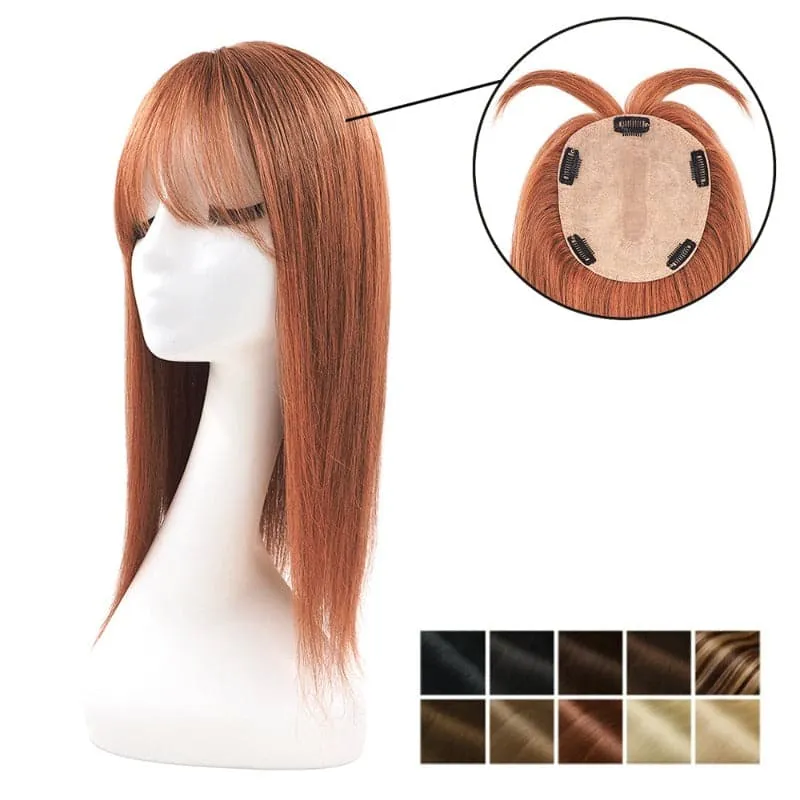 Human Hair Topper With Bangs 15*16cm Base All Shades
