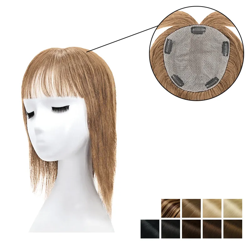 Human Hair Topper With Bangs 15*16cm Base All Shades