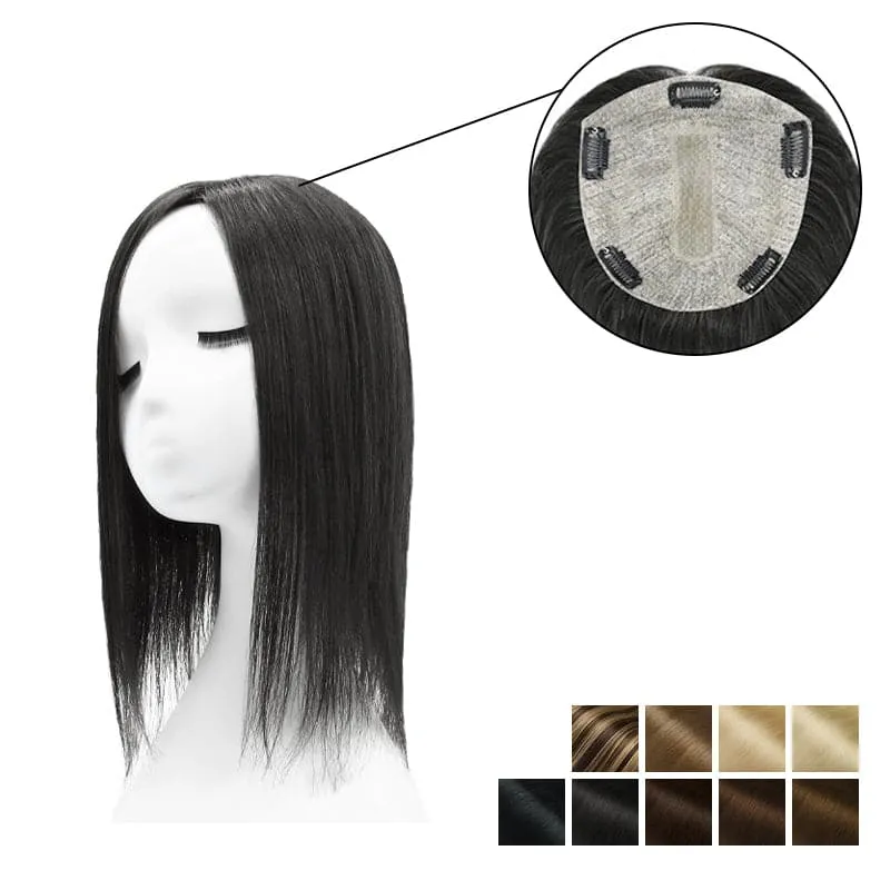 Human Hair Topper With Bangs 15*16cm Base All Shades