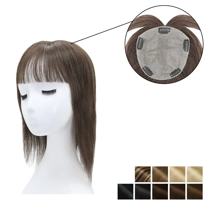 Human Hair Topper With Bangs 15*16cm Base All Shades