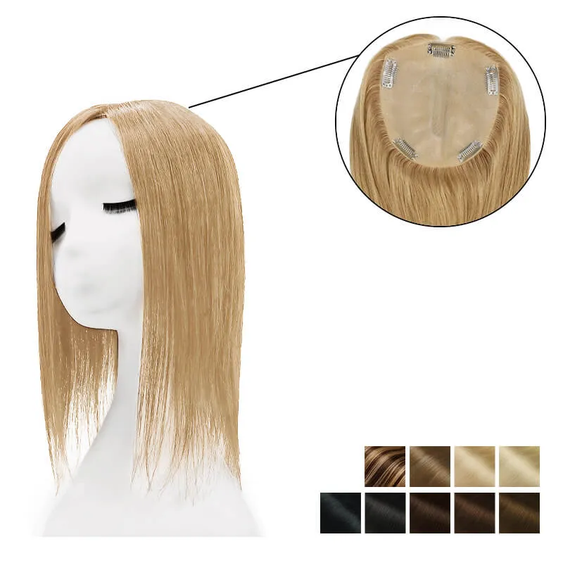 Human Hair Topper With Bangs 15*16cm Base All Shades
