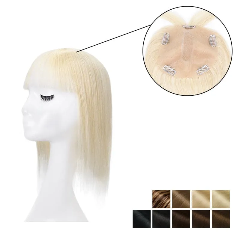 Human Hair Topper With Bangs 15*16cm Base All Shades