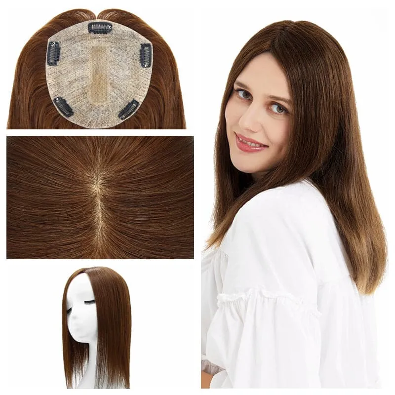 Human Hair Topper With Bangs 15*16cm Base All Shades