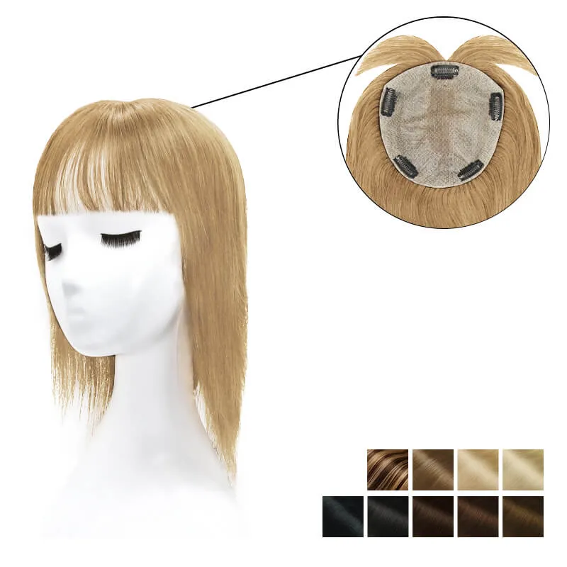 Human Hair Topper With Bangs 15*16cm Base All Shades