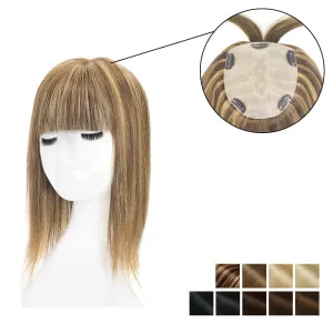 Human Hair Topper With Bangs 15*16cm Base All Shades