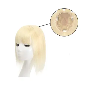 Human Hair Topper With Bangs For Thinning Hair Bleach Blonde 13*15cm Silk Base