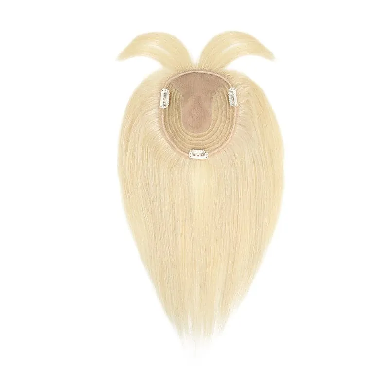 Human Hair Topper With Bangs For Thinning Hair Bleach Blonde 13*15cm Silk Base