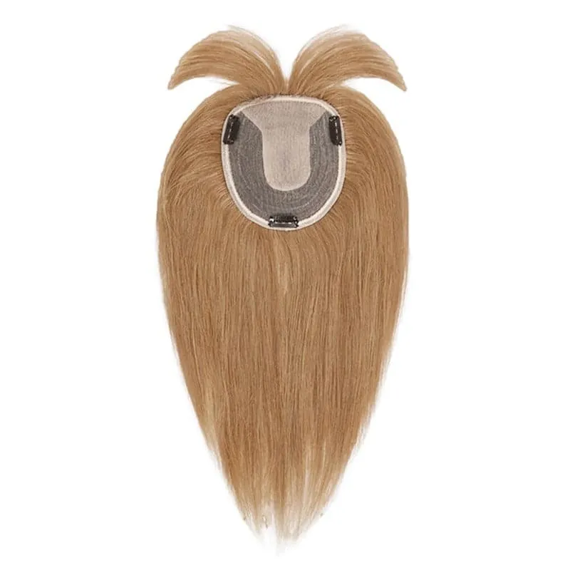 Human Hair Topper With Bangs For Thinning Hair Dark Blonde 13*15cm Silk Base