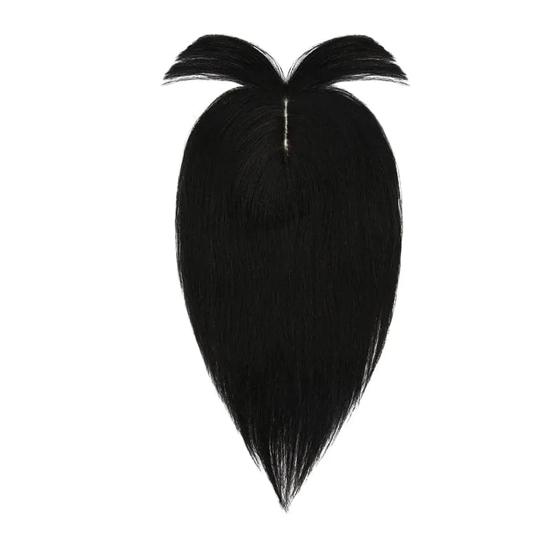 Human Hair Topper With Bangs For Thinning Hair Natural Black 13*15cm Silk Base