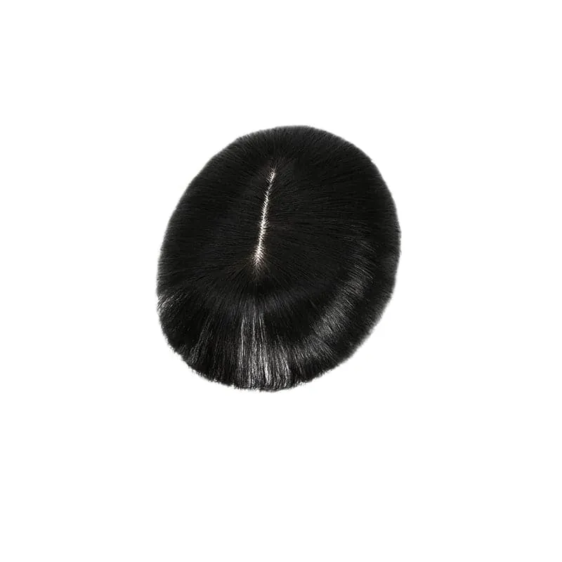 Human Hair Topper With Bangs For Thinning Hair Natural Black 13*15cm Silk Base
