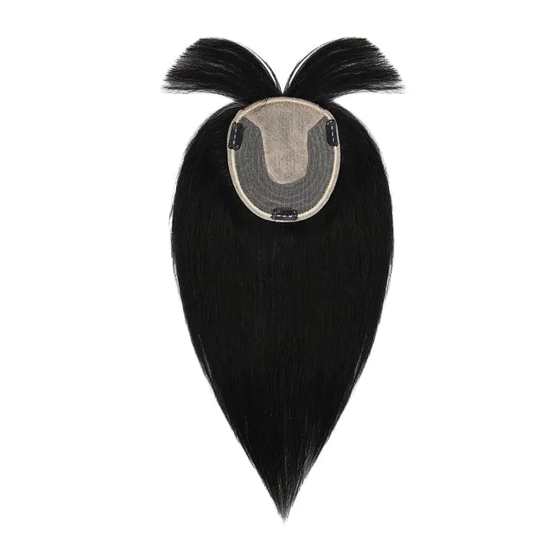 Human Hair Topper With Bangs For Thinning Hair Natural Black 13*15cm Silk Base