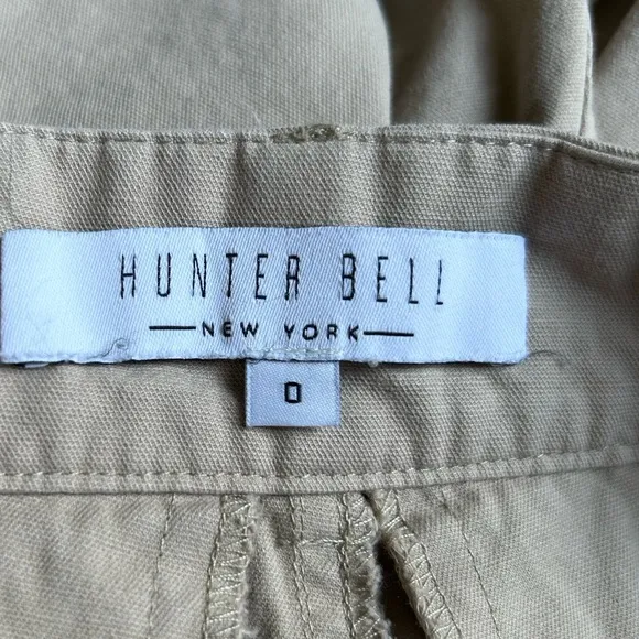 Hunter Bell Tyler Belted Cotton Twill High Rise Waist Shorts Khaki Cream Sz 0