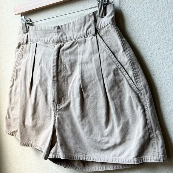 Hunter Bell Tyler Belted Cotton Twill High Rise Waist Shorts Khaki Cream Sz 0