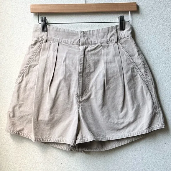 Hunter Bell Tyler Belted Cotton Twill High Rise Waist Shorts Khaki Cream Sz 0