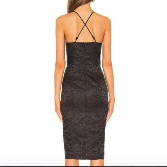 Jacquard Mini Slit Dress in Black Party Cocktail Size XS