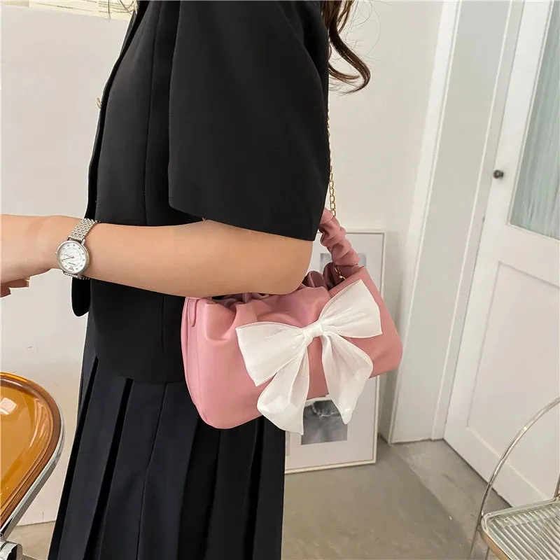Kawaii Bowknot PU Leather Shoulder Bag 🎀 | Cute Chain Messenger Handbag for Stylish Women 💖