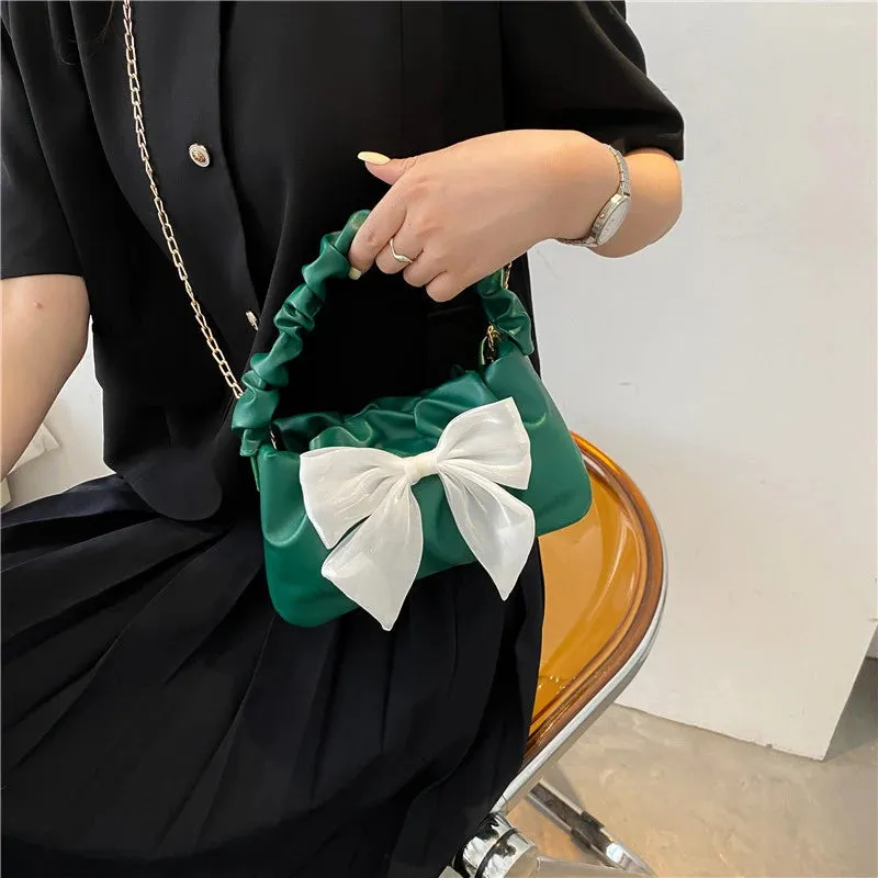 Kawaii Bowknot PU Leather Shoulder Bag 🎀 | Cute Chain Messenger Handbag for Stylish Women 💖