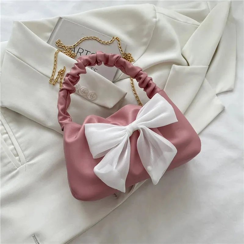 Kawaii Bowknot PU Leather Shoulder Bag 🎀 | Cute Chain Messenger Handbag for Stylish Women 💖