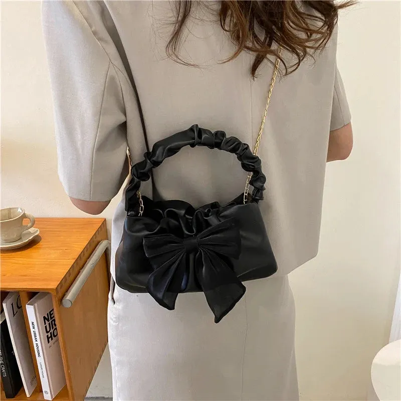 Kawaii Bowknot PU Leather Shoulder Bag 🎀 | Cute Chain Messenger Handbag for Stylish Women 💖