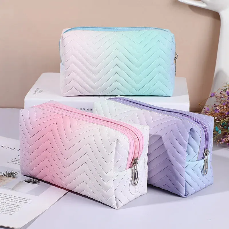 Kawaii Gradient Makeup Pouch 🌈✨ | Stylish PU Leather Cosmetic Bag for Travel & Essentials 🎀💖