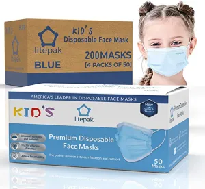 Kids Mask - Disposable Face Mask For Children - 3 Ply For Boys Girls School Children Toddlers; Blue