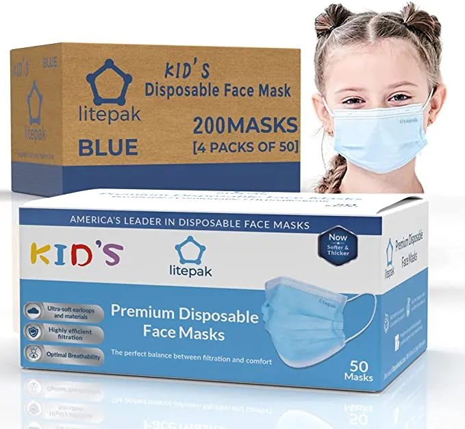 Kids Mask - Disposable Face Mask For Children - 3 Ply For Boys Girls School Children Toddlers; Blue
