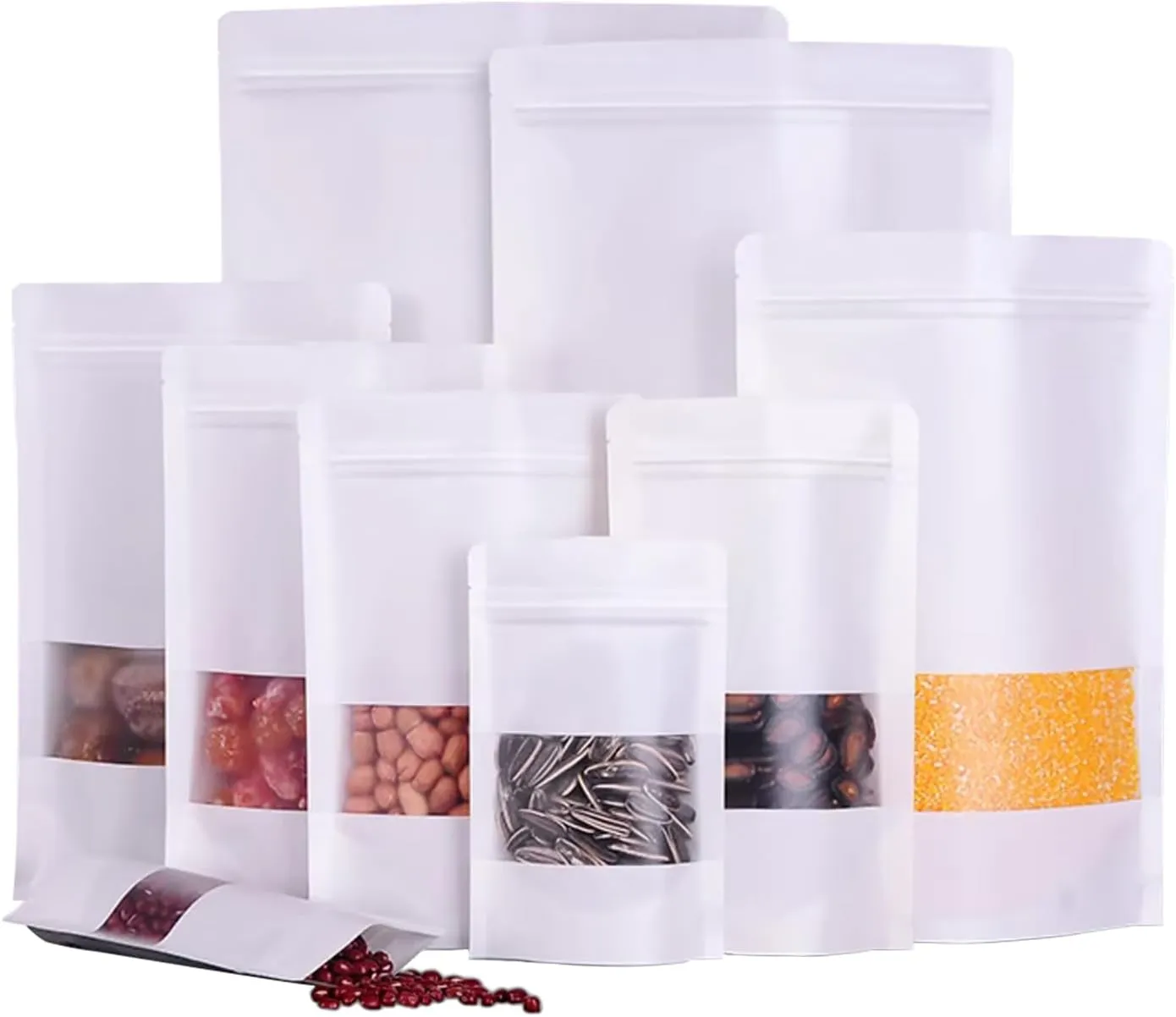 Kraft Bags with Window, Paper Bags for Food, White, 100PCS, condition new, scruffy packaging