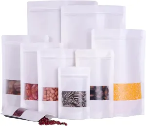 Kraft Bags with Window, Paper Bags for Food, White, 100PCS, condition new, scruffy packaging