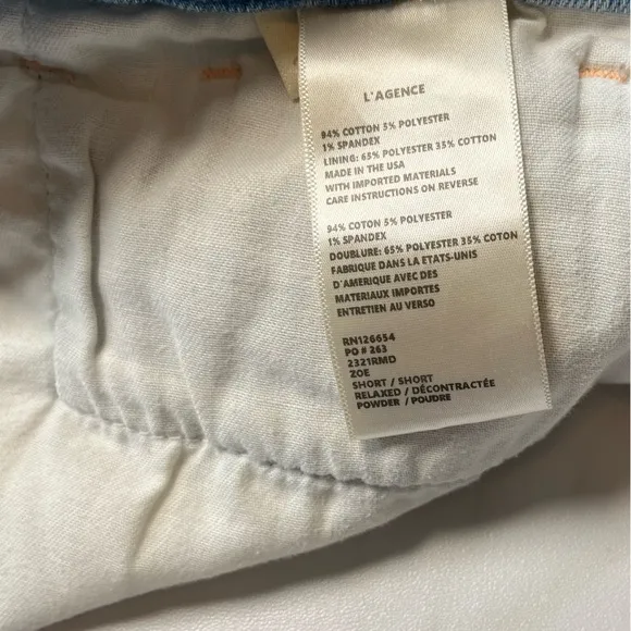 L’agence Zoe relaxed denim cut off jean short light wash powder blue  size 28