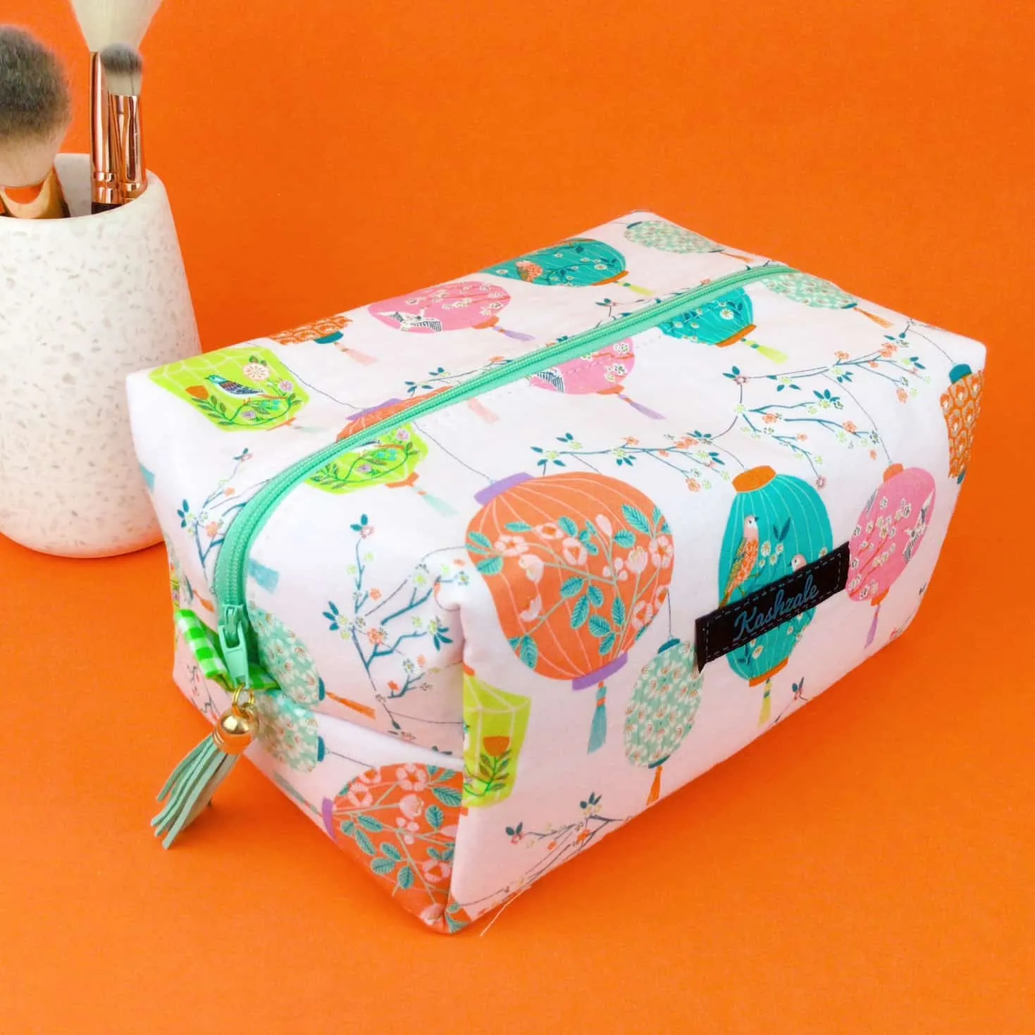 Lanterns Large Box Cosmetic Bag. Pale Pink Makeup Bag