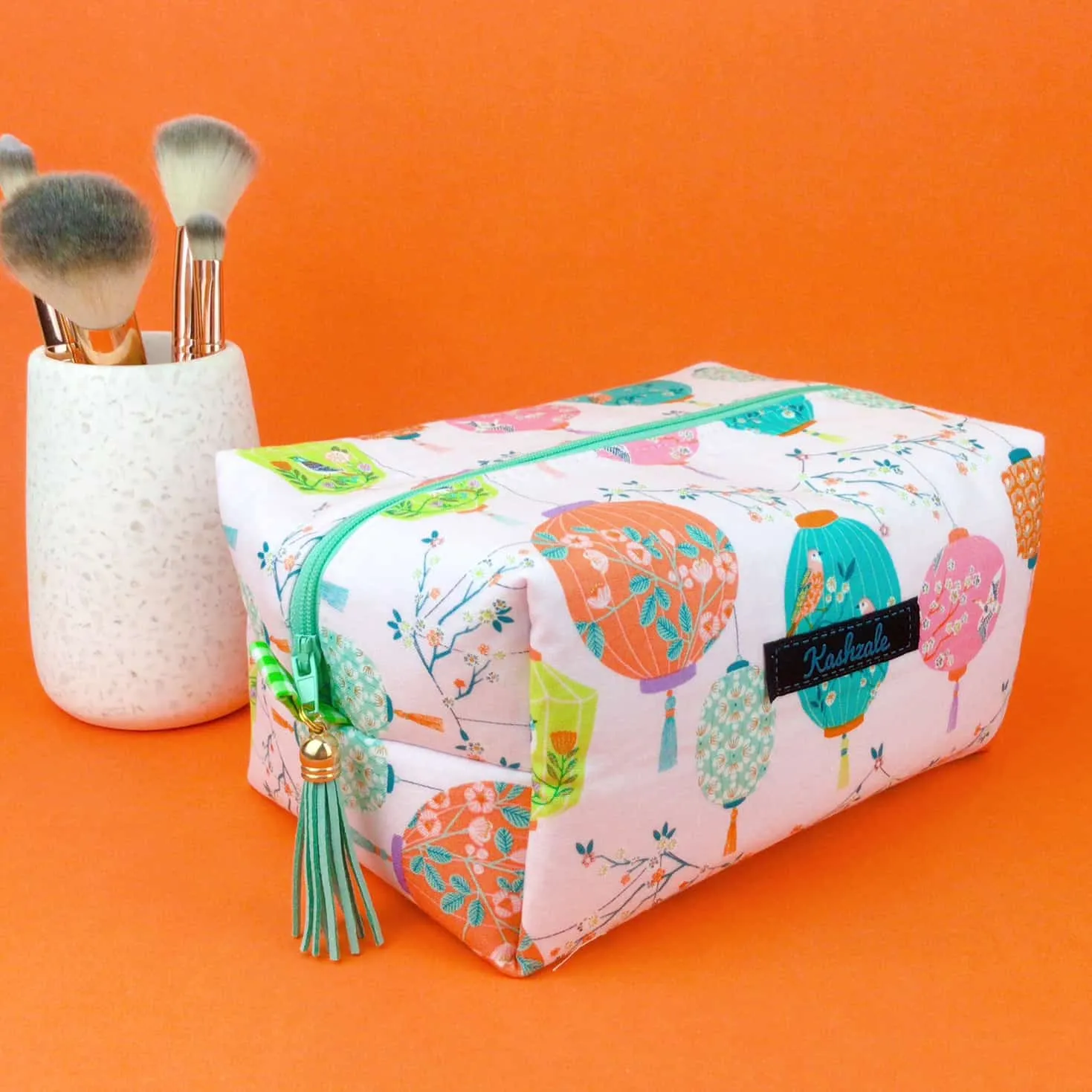 Lanterns Large Box Cosmetic Bag. Pale Pink Makeup Bag