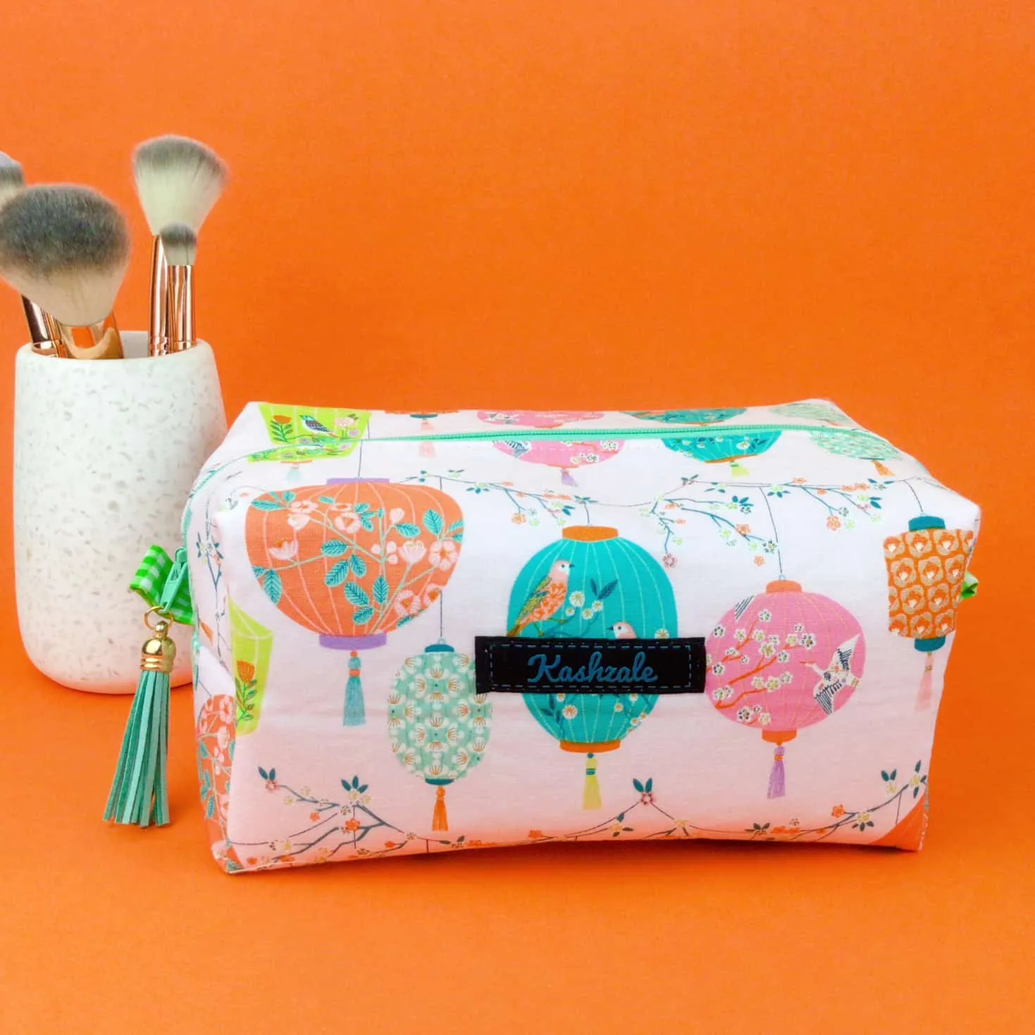 Lanterns Large Box Cosmetic Bag. Pale Pink Makeup Bag