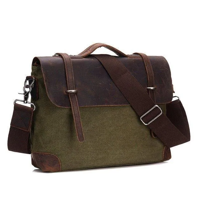 Laptop Messenger Bags Men Leather and Canvas