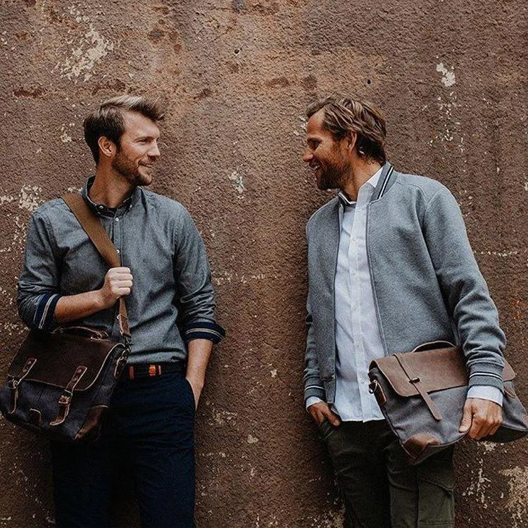Laptop Messenger Bags Men Leather and Canvas