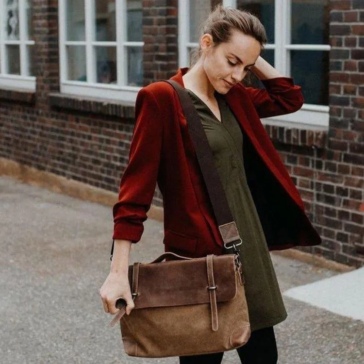 Laptop Messenger Bags Men Leather and Canvas